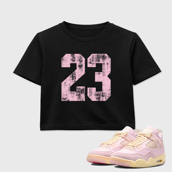 Sneaker match tees – Sneaker Tees To Match Air Jordan 4 Iced Carmine Shoes – No.23 Crop T-Shirt Black 1