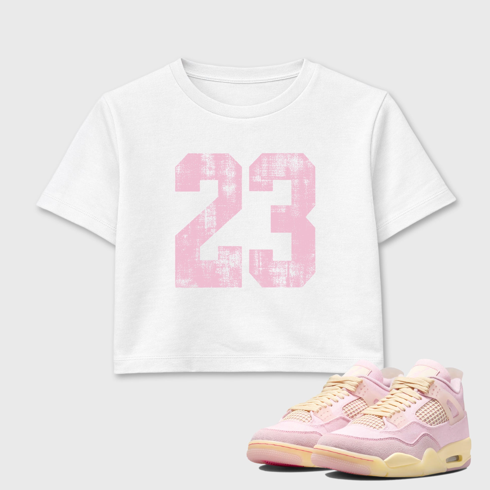 Sneaker match tees – Sneaker Tees To Match Air Jordan 4 Iced Carmine Shoes – No.23 Crop T-Shirt White 1