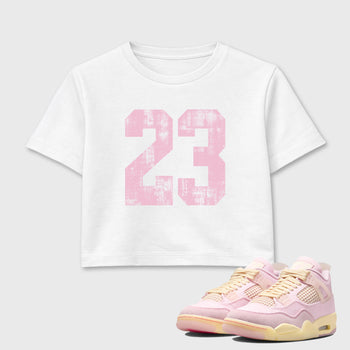 Sneaker match tees – Sneaker Tees To Match Air Jordan 4 Iced Carmine Shoes – No.23 Crop T-Shirt White 1