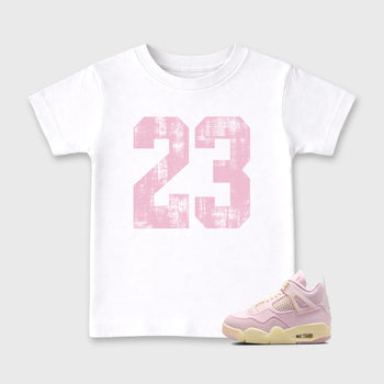 Sneaker match tees – Sneaker Tees To Match Air Jordan 4 Iced Carmine Shoes – No.23 Kids T-Shirt White 1