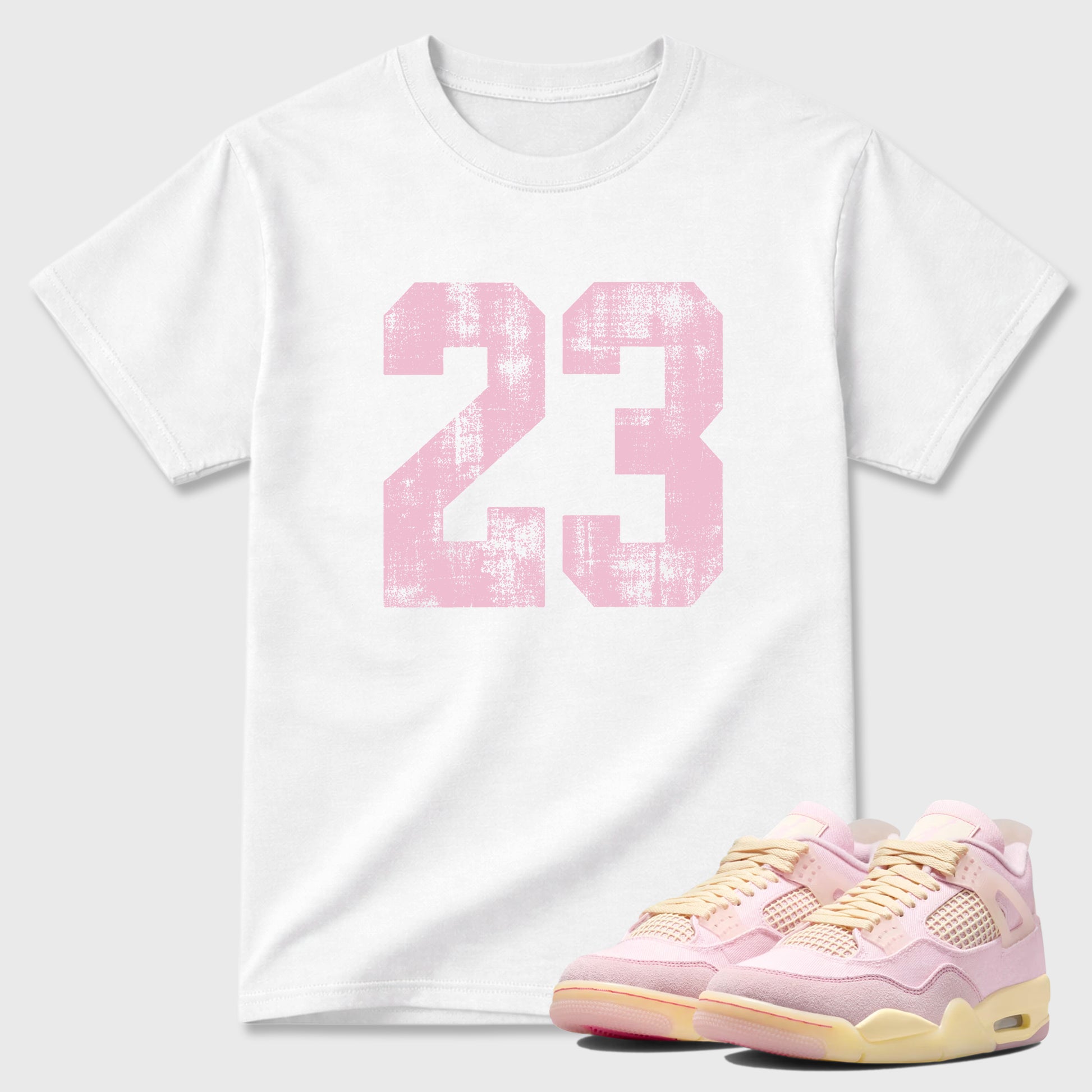 Sneaker match tees – Sneaker Tees To Match Air Jordan 4 Iced Carmine Shoes – No.23 Tee White 1