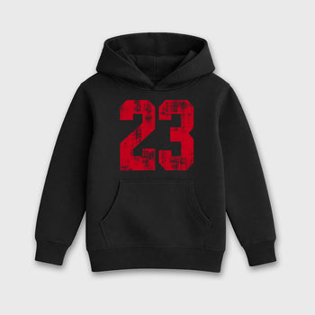 No.23 affordable baby and kids t-shirt designed to match the Air Jordan 4 Toro Bravo, featuring coordinated Black 2 options for the perfect little sneakerhead streetwear look.