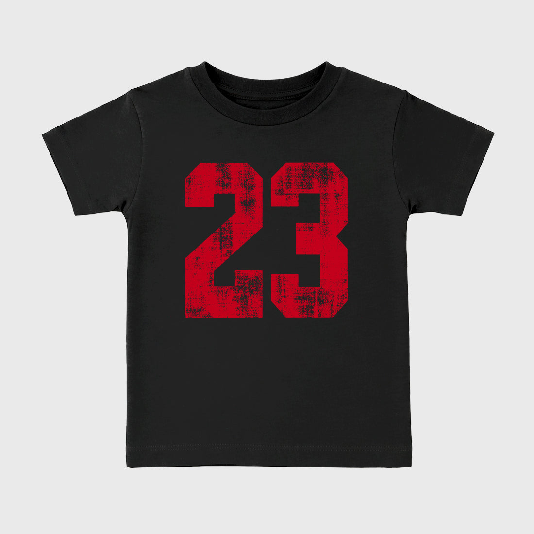 No.23 affordable baby and kids t-shirt designed to match the Air Jordan 4 Toro Bravo, featuring coordinated Black 2 options for the perfect little sneakerhead streetwear look.