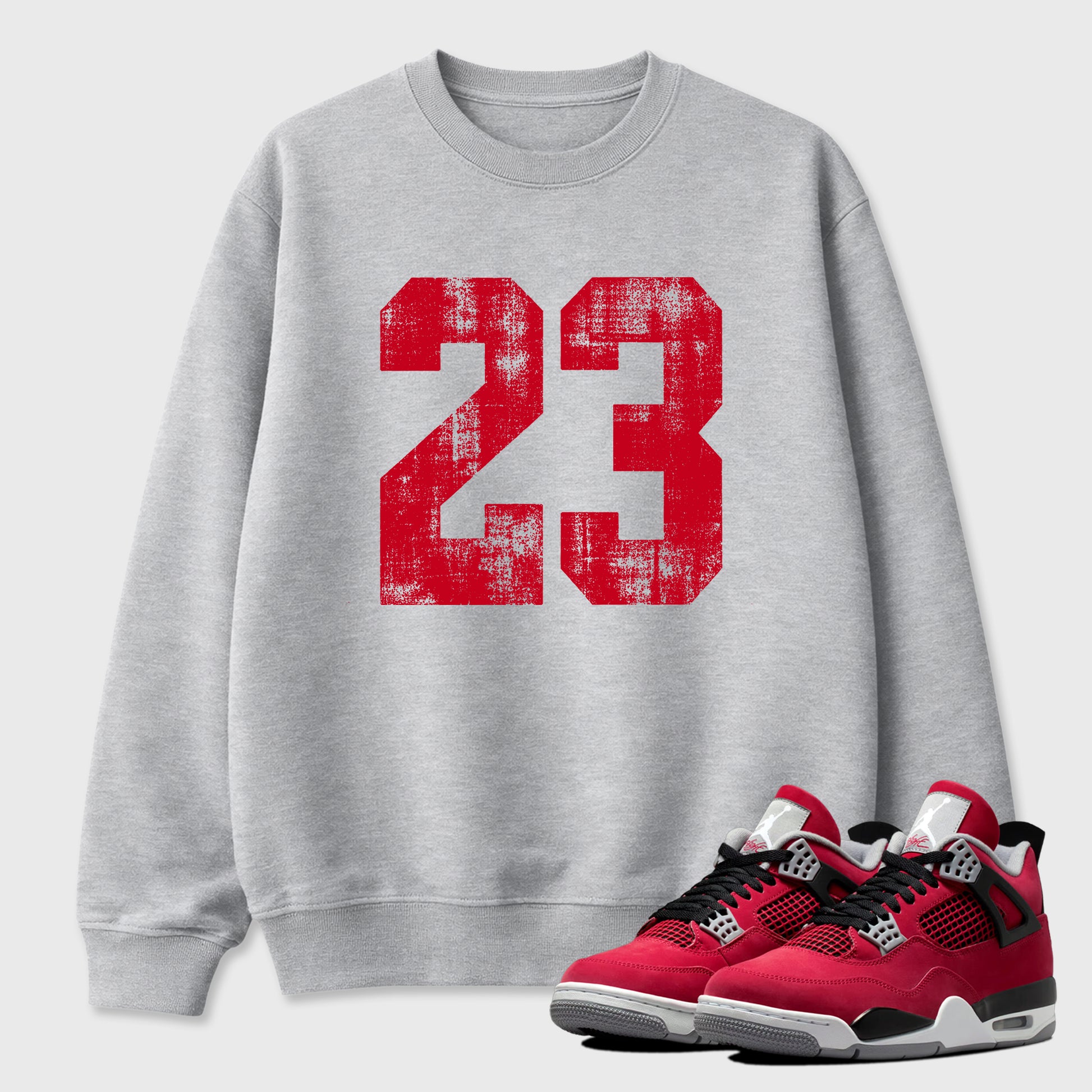 No.23 Graphic T-Shirt sneaker match tee designed for the Air Jordan 4 Toro Bravo, featuring coordinated color options for a perfect streetwear match. Heather Grey 1 shirt.