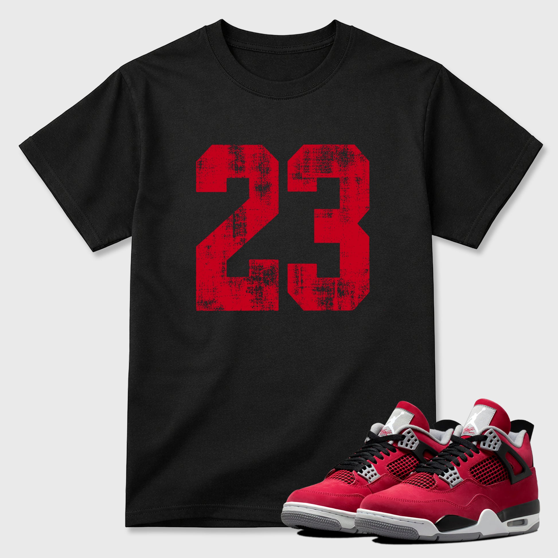 No.23 Graphic T-Shirt sneaker match tee designed for the Air Jordan 4 Toro Bravo, featuring coordinated color options for a perfect streetwear match. Black 1 shirt.
