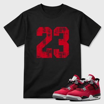 No.23 Graphic T-Shirt sneaker match tee designed for the Air Jordan 4 Toro Bravo, featuring coordinated color options for a perfect streetwear match. Black 1 shirt.