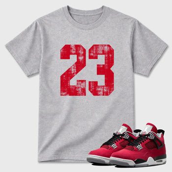 No.23 Graphic T-Shirt sneaker match tee designed for the Air Jordan 4 Toro Bravo, featuring coordinated color options for a perfect streetwear match. Heather Grey 1 shirt.