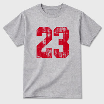 No.23 Graphic T-Shirt sneaker match tee designed for the Air Jordan 4 Toro Bravo, featuring coordinated color options for a perfect streetwear match. Heather Grey 2 shirt.