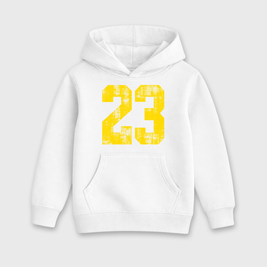 No.23 Baby & Kids Graphic Hoodie featuring original artwork designed to match the Air Jordan 4 Tour Yellow. White 2 Kids Graphic Sweater.