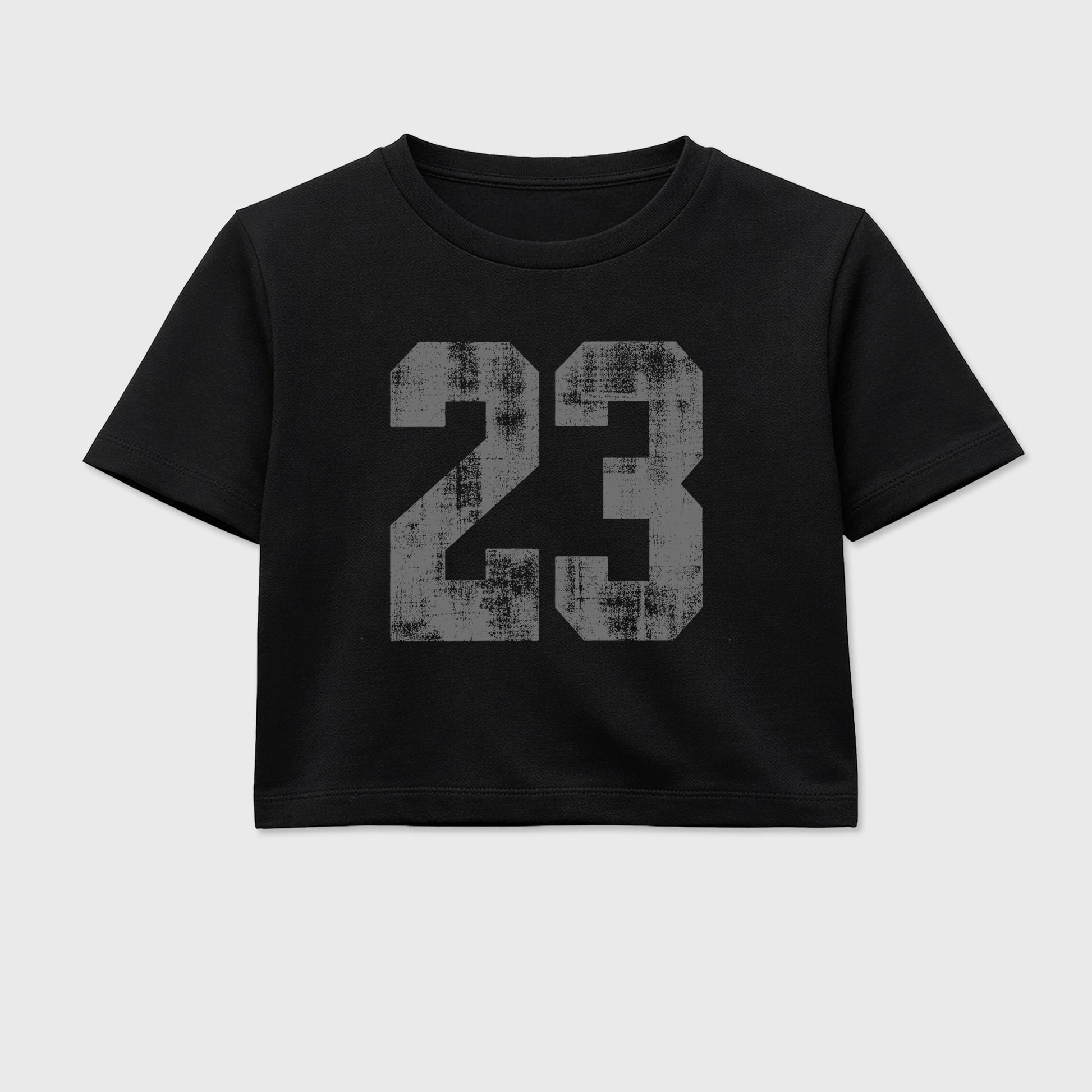 Sneaker match tees – Sneaker Tees To Match Air Jordan 5 Wolf Grey Shoes – No.23 Crop T-Shirt Black 2