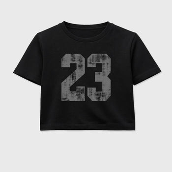 Sneaker match tees – Sneaker Tees To Match Air Jordan 5 Wolf Grey Shoes – No.23 Crop T-Shirt Black 2