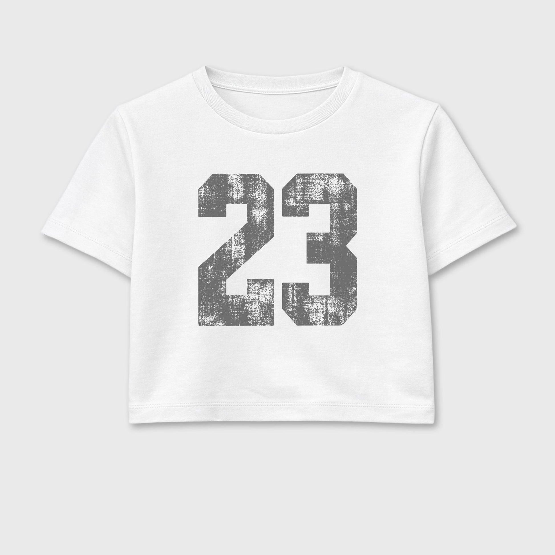 Sneaker match tees – Sneaker Tees To Match Air Jordan 5 Wolf Grey Shoes – No.23 Crop T-Shirt White 2