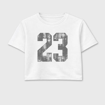 Sneaker match tees – Sneaker Tees To Match Air Jordan 5 Wolf Grey Shoes – No.23 Crop T-Shirt White 2