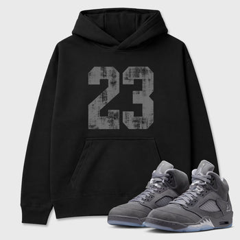 Sneaker match tees – Sneaker Tees To Match Air Jordan 5 Wolf Grey Shoes – No.23 Tee Black 1