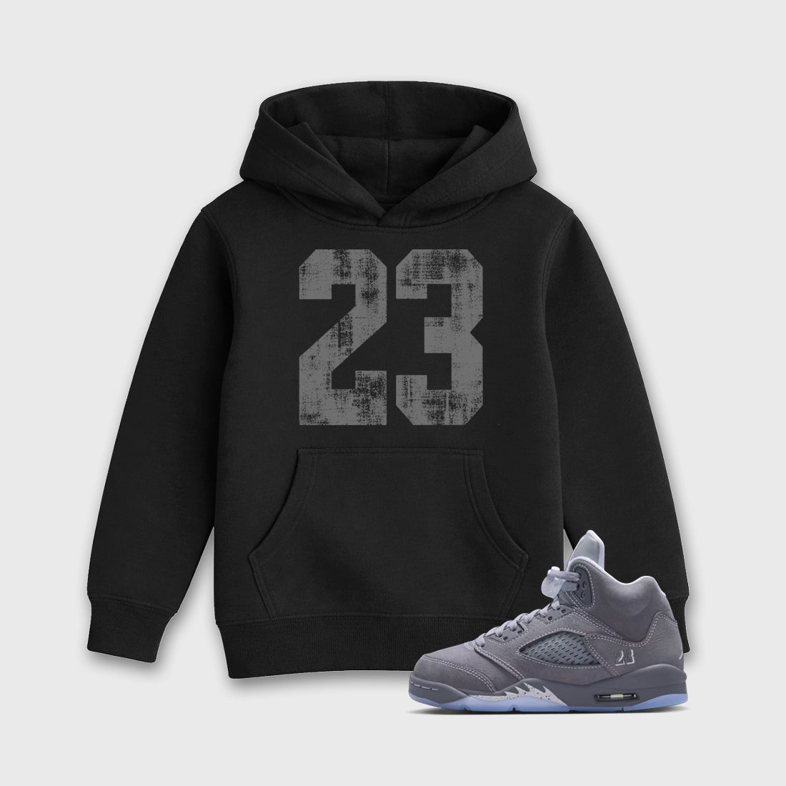 Sneaker match tees – Sneaker Tees To Match Air Jordan 5 Wolf Grey Shoes – No.23 Kids T-Shirt Black 1
