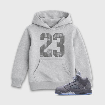 Sneaker match tees – Sneaker Tees To Match Air Jordan 5 Wolf Grey Shoes – No.23 Kids T-Shirt Heather Grey 1