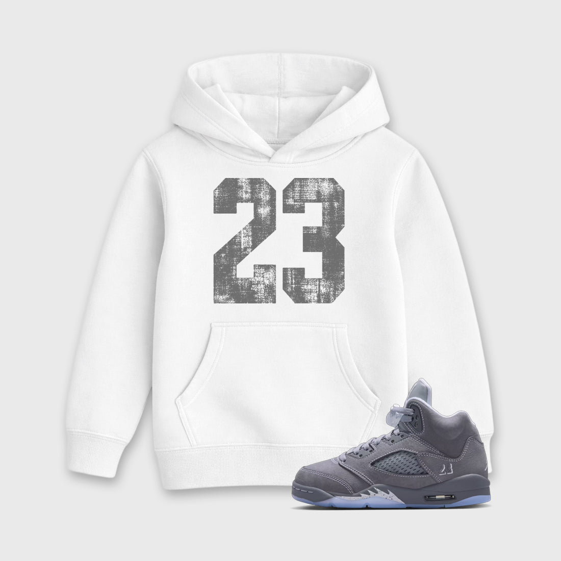 Sneaker match tees – Sneaker Tees To Match Air Jordan 5 Wolf Grey Shoes – No.23 Kids T-Shirt White 1