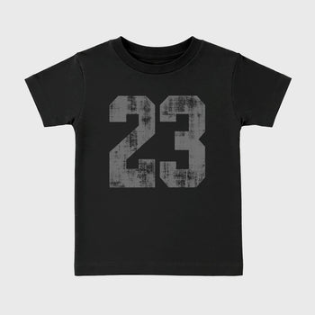 Sneaker match tees – Sneaker Tees To Match Air Jordan 5 Wolf Grey Shoes – No.23 Kids T-Shirt Black 2
