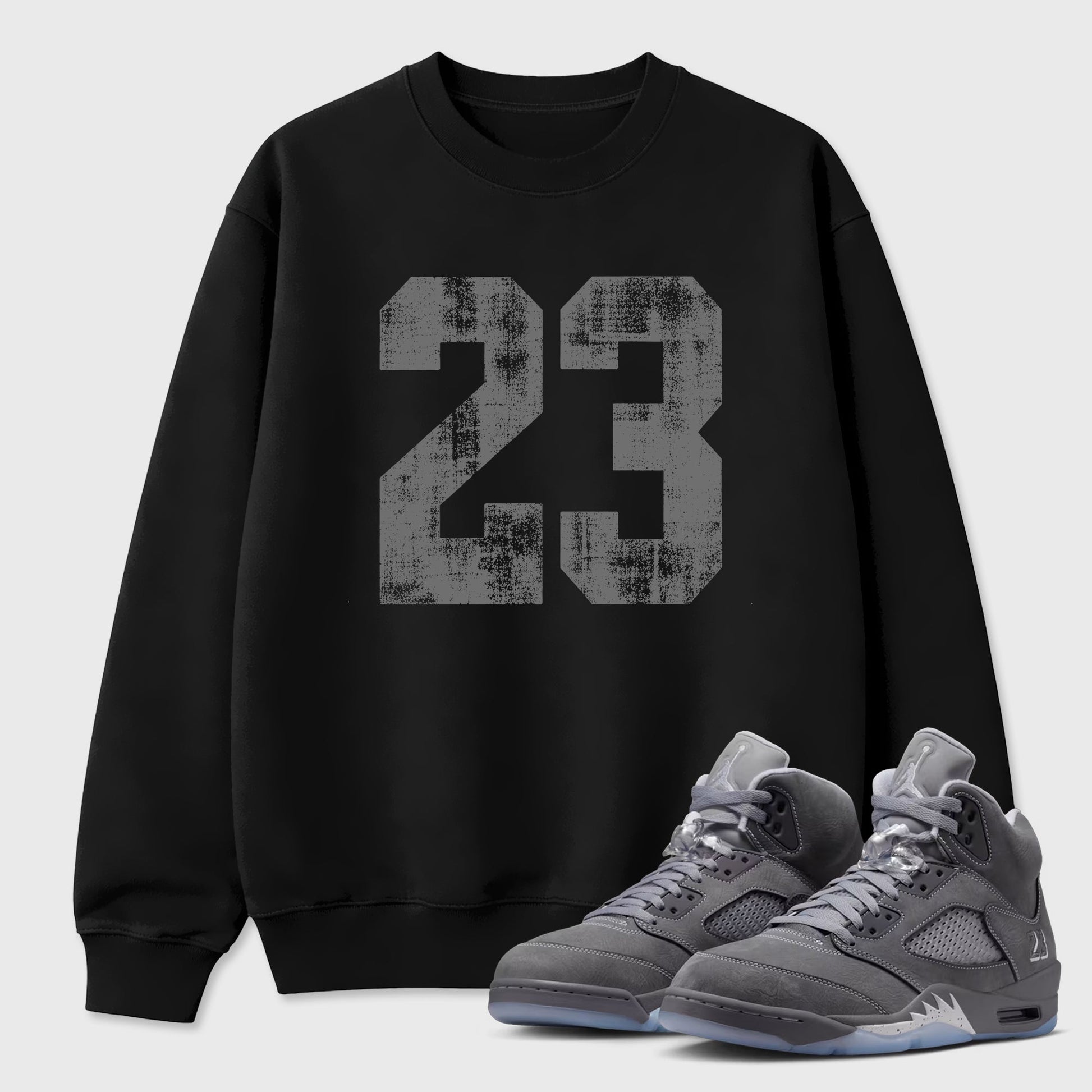 Sneaker match tees – Sneaker Tees To Match Air Jordan 5 Wolf Grey Shoes – No.23 Tee Black 1