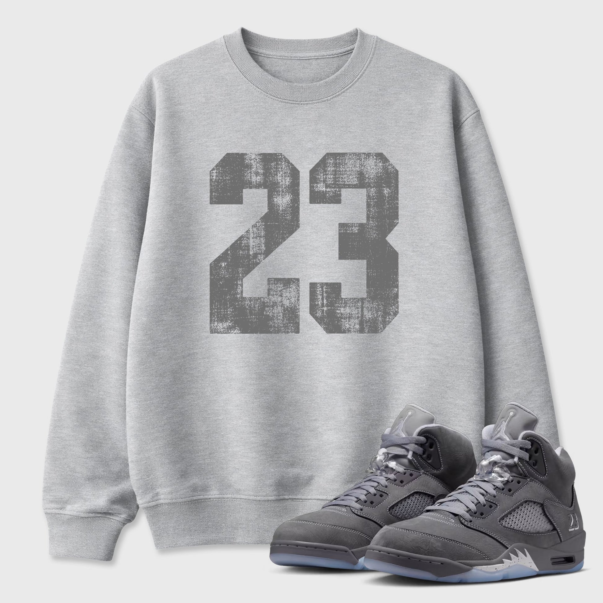 Sneaker match tees – Sneaker Tees To Match Air Jordan 5 Wolf Grey Shoes – No.23 Tee Heather Grey 1