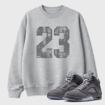 Sneaker match tees – Sneaker Tees To Match Air Jordan 5 Wolf Grey Shoes – No.23 Tee Heather Grey 1
