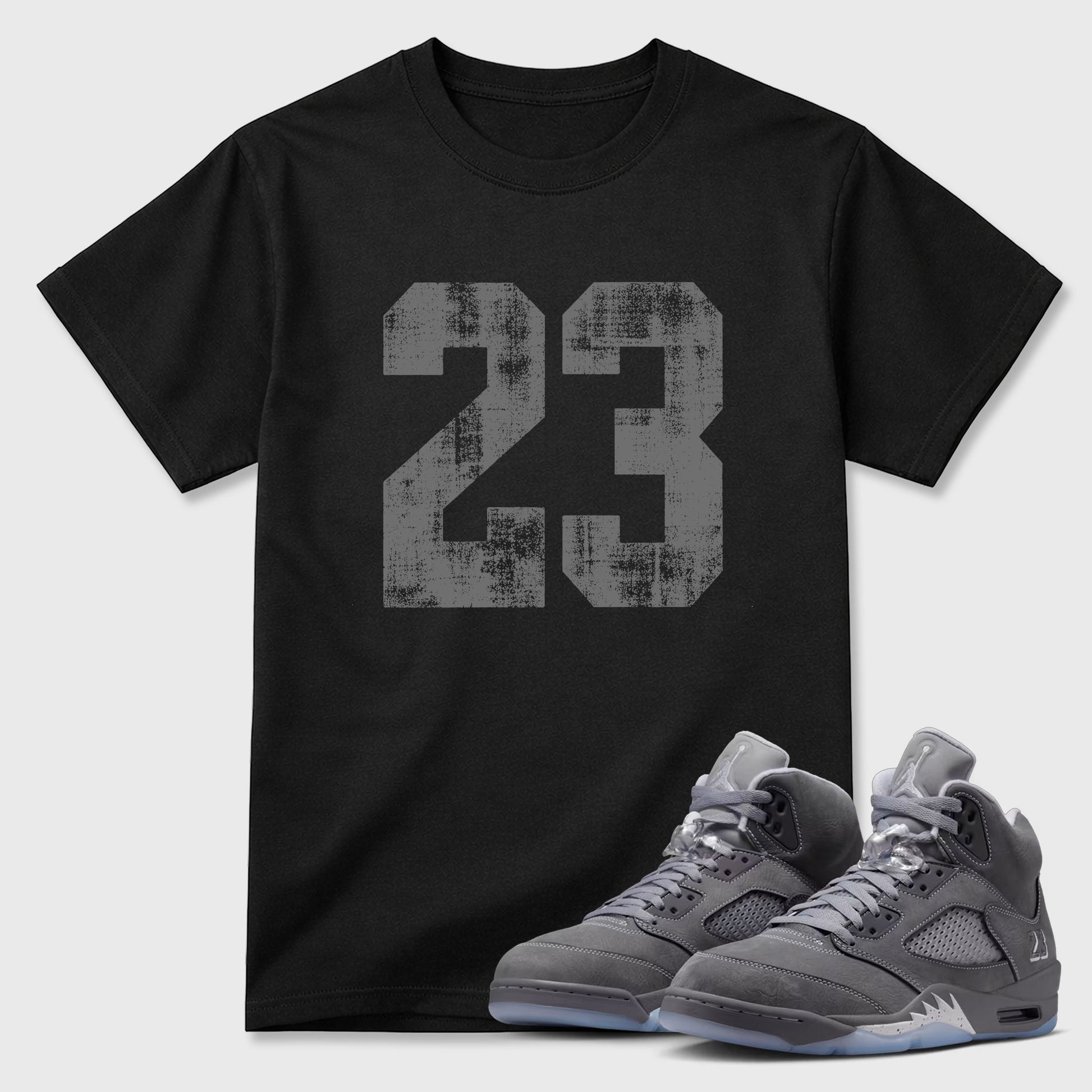 Sneaker match tees – Sneaker Tees To Match Air Jordan 5 Wolf Grey Shoes – No.23 Tee Black 1