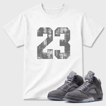 Sneaker match tees – Sneaker Tees To Match Air Jordan 5 Wolf Grey Shoes – No.23 Tee White 1