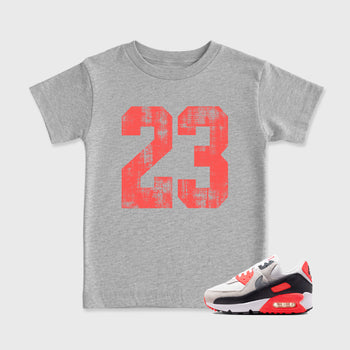 Sneaker match tees – Sneaker Tees To Match Air Max 90 Infrared Shoes – No.23 Kids T-Shirt Heather Grey 1
