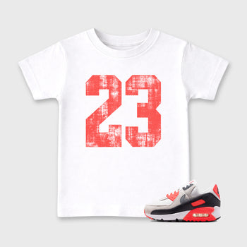 Sneaker match tees – Sneaker Tees To Match Air Max 90 Infrared Shoes – No.23 Kids T-Shirt White 1
