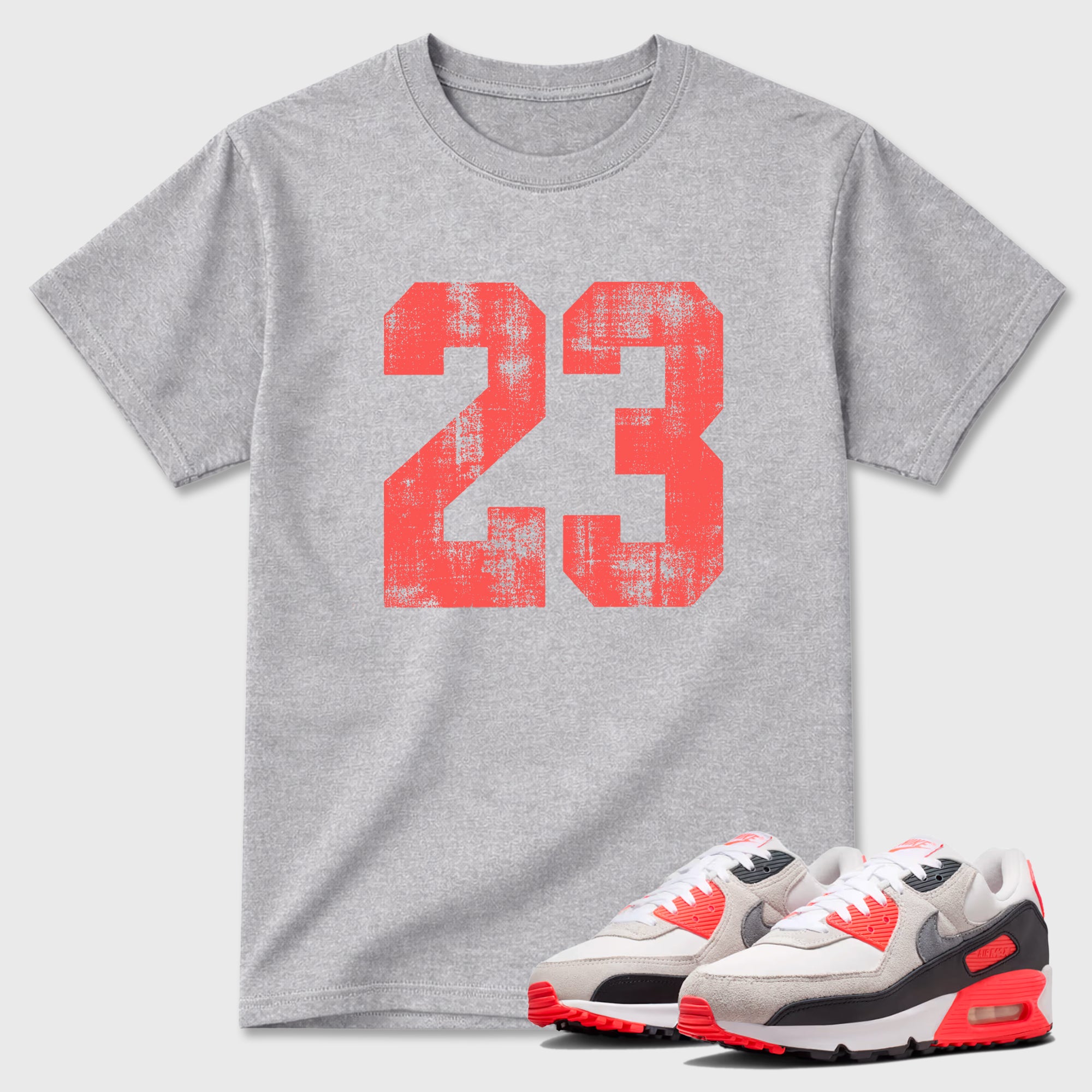 Sneaker match tees – Sneaker Tees To Match Air Max 90 Infrared Shoes – No.23 Tee Heather Grey 1