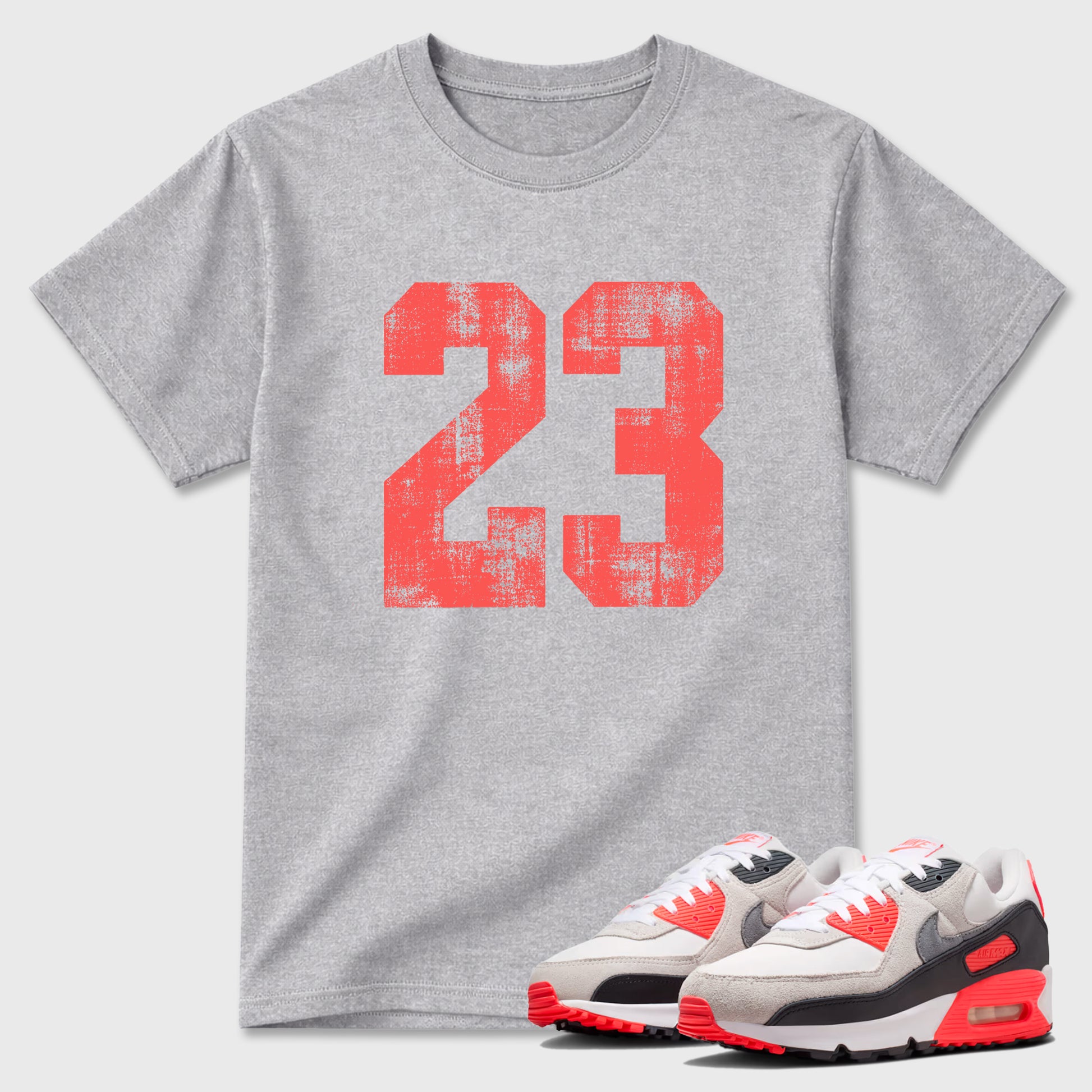 Sneaker match tees – Sneaker Tees To Match Air Max 90 Infrared Shoes – No.23 Tee Heather Grey 1