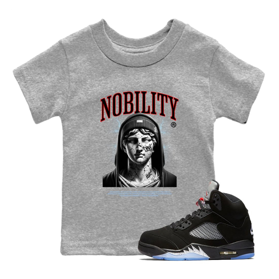 5s Black Metallic Reimagined shirts to match jordans Nobility best t shirts to wear with jordans AJ5 Retro OG Reimagined match shoes to clothes SNRT Sneaker Tees Youth Baby Heather Grey 1 tee