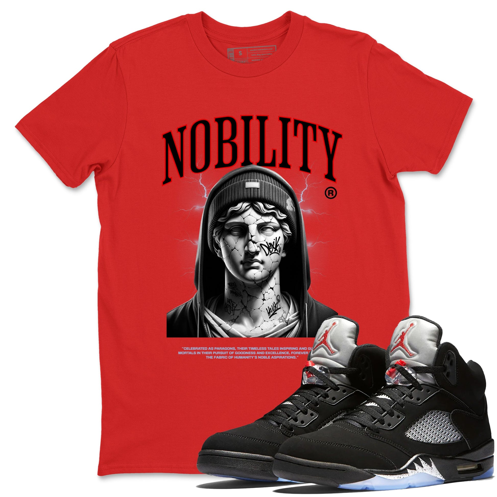 5s Black Metallic Reimagined shirts to match jordans Nobility best t shirts to wear with jordans AJ5 Retro OG Reimagined match shoes to clothes SNRT Sneaker Tees unisex cotton Red 1 shirts