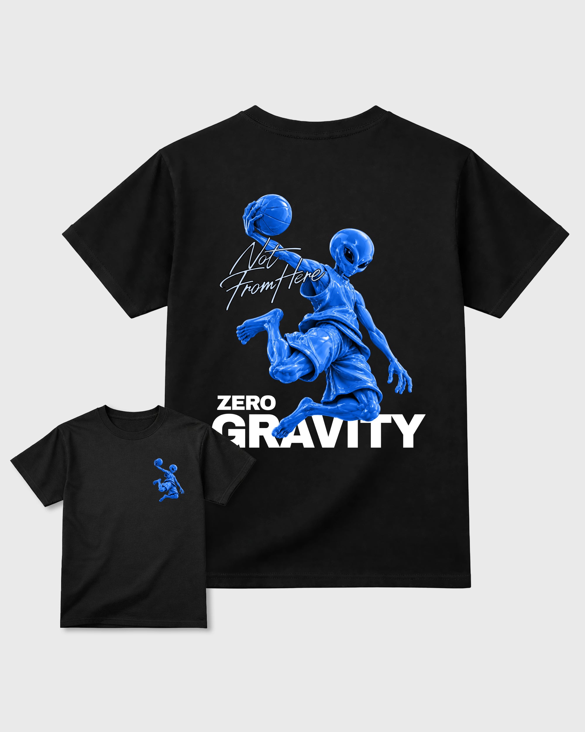 Not From Here Black Graphic T-Shirt - 1, sneaker matching tee designed to match Air Jordan 11 Retro Space Jam sneakers for a coordinated sneaker outfit.