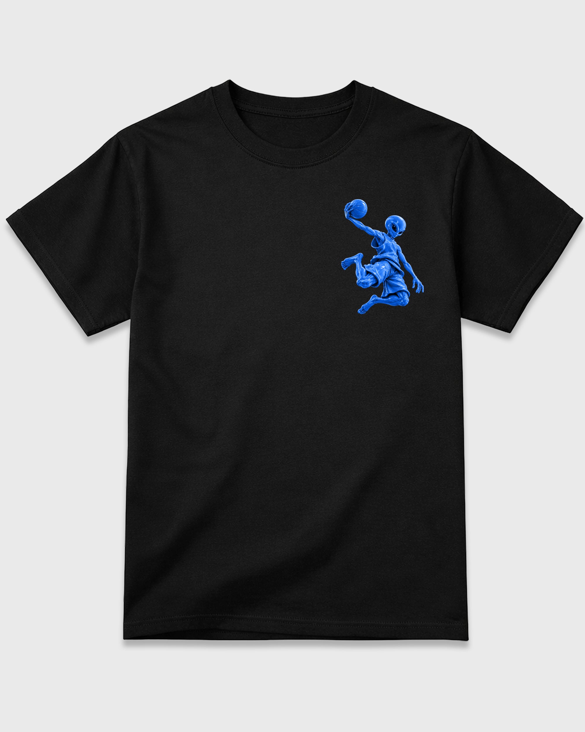 Not From Here Black Graphic T-Shirt - 2, sneaker tee made to match Air Jordan 11 Retro Space Jam sneakers with original graphic artwork for a coordinated sneaker outfit.