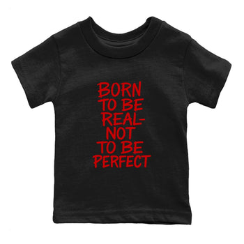 Not Perfect baby and kids t-shirt crafted for little sneakerheads to shine with the Air Force 1 University Red sneakers, displayed in Black 2.