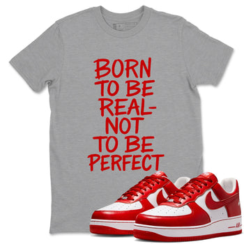 Not Perfect sneaker match t-shirt styled to complete your fit with the Air Force 1 University Red sneakers, shown in Heather Grey 1.