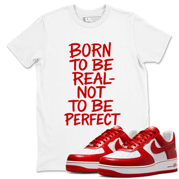 Not Perfect sneaker match t-shirt styled to complete your fit with the Air Force 1 University Red sneakers, shown in White 1.