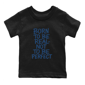 Not Perfect baby and kids t-shirt crafted for little sneakerheads to shine with the Air Jordan 12 French Blue sneakers, displayed in Black 2.