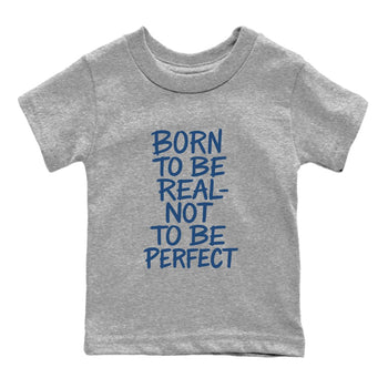 Not Perfect baby and kids t-shirt crafted for little sneakerheads to shine with the Air Jordan 12 French Blue sneakers, displayed in Heather Grey 2.