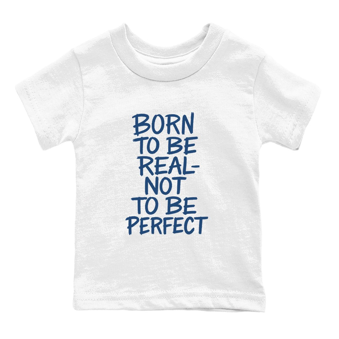 Not Perfect baby and kids t-shirt crafted for little sneakerheads to shine with the Air Jordan 12 French Blue sneakers, displayed in White 2.