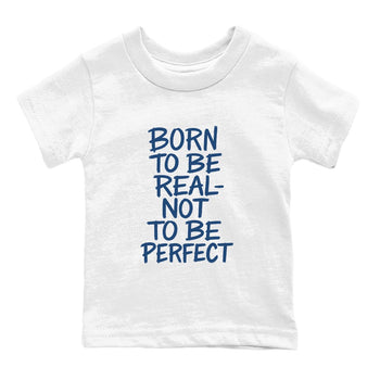 Not Perfect baby and kids t-shirt crafted for little sneakerheads to shine with the Air Jordan 12 French Blue sneakers, displayed in White 2.