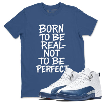 Not Perfect sneaker match t-shirt styled to complete your fit with the Air Jordan 12 French Blue sneakers, shown in Denim Blue 1.