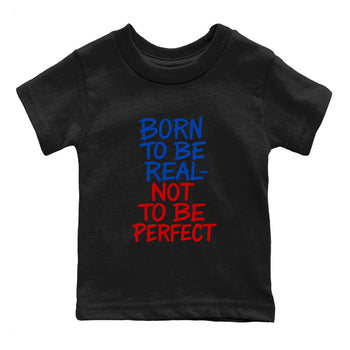 Not Perfect baby and kids t-shirt crafted for little sneakerheads to shine with the Air Jordan 4 Rare Air sneakers, displayed in Black 2.