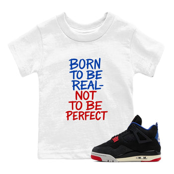 Not Perfect baby and kids t-shirt crafted for little sneakerheads to shine with the Air Jordan 4 Rare Air sneakers, displayed in White 1.