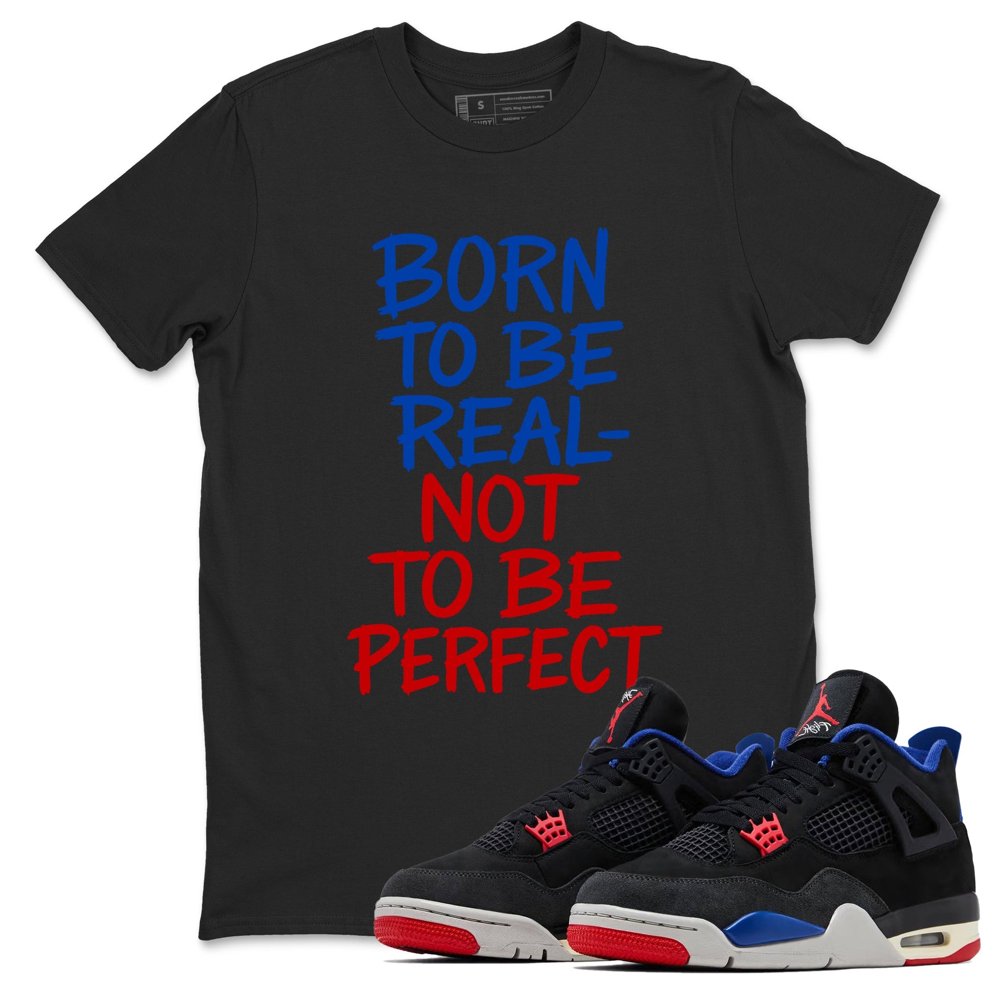 Not Perfect sneaker match t-shirt styled to complete your fit with the Air Jordan 4 Rare Air sneakers, shown in Black 1.