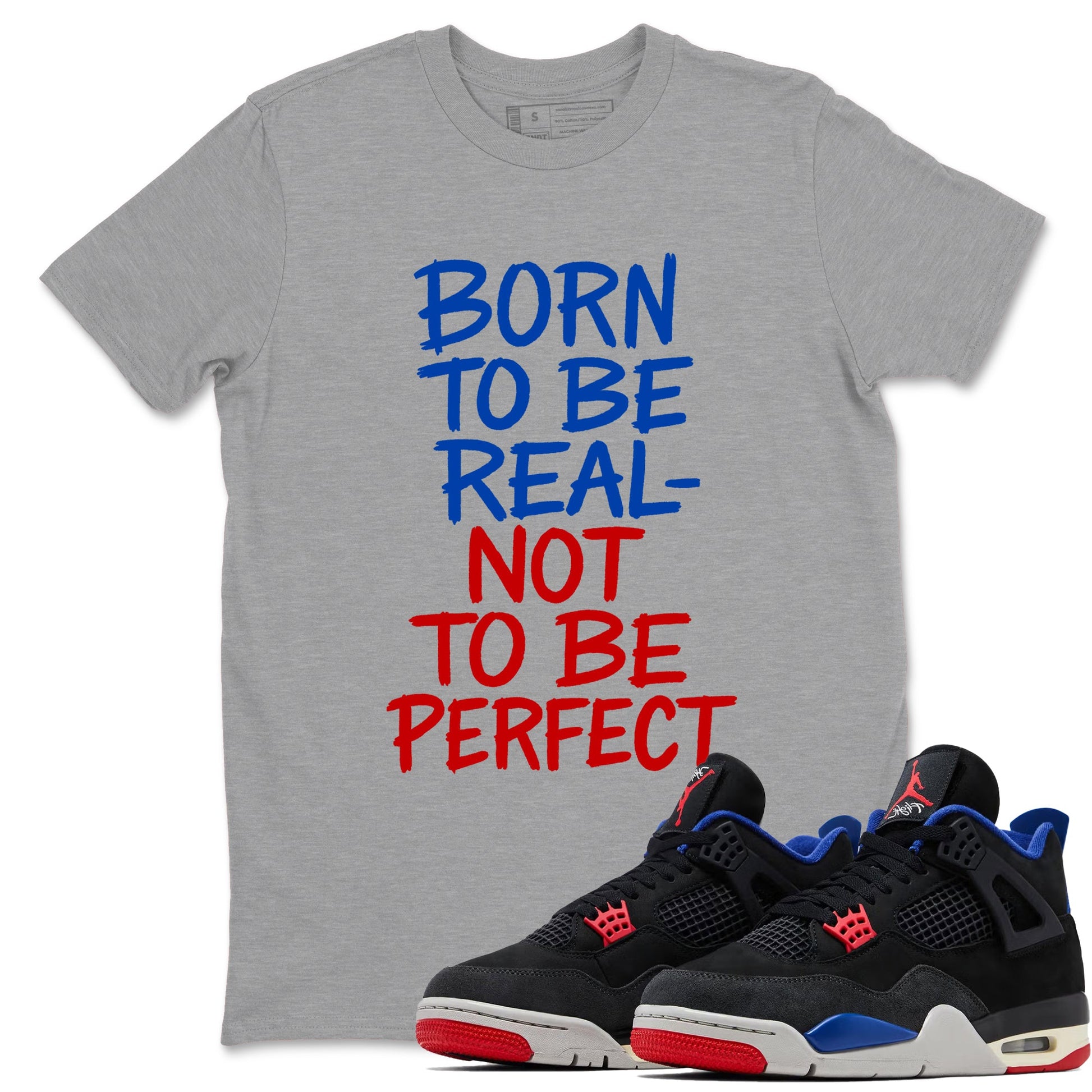 Not Perfect sneaker match t-shirt styled to complete your fit with the Air Jordan 4 Rare Air sneakers, shown in Heather Grey 1.