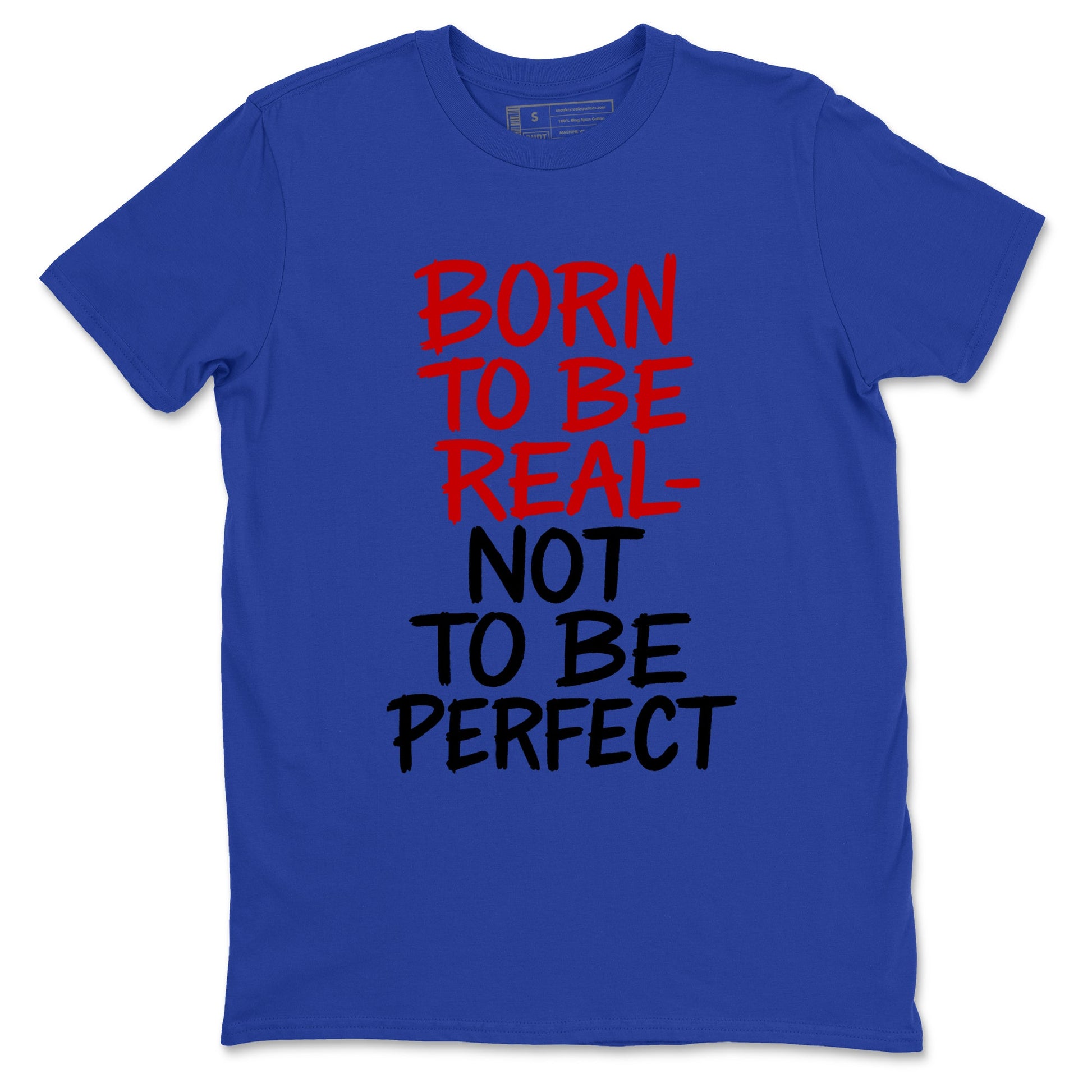 Not Perfect sneaker match t-shirt styled to complete your fit with the Air Jordan 4 Rare Air sneakers, shown in Royal Blue 2.
