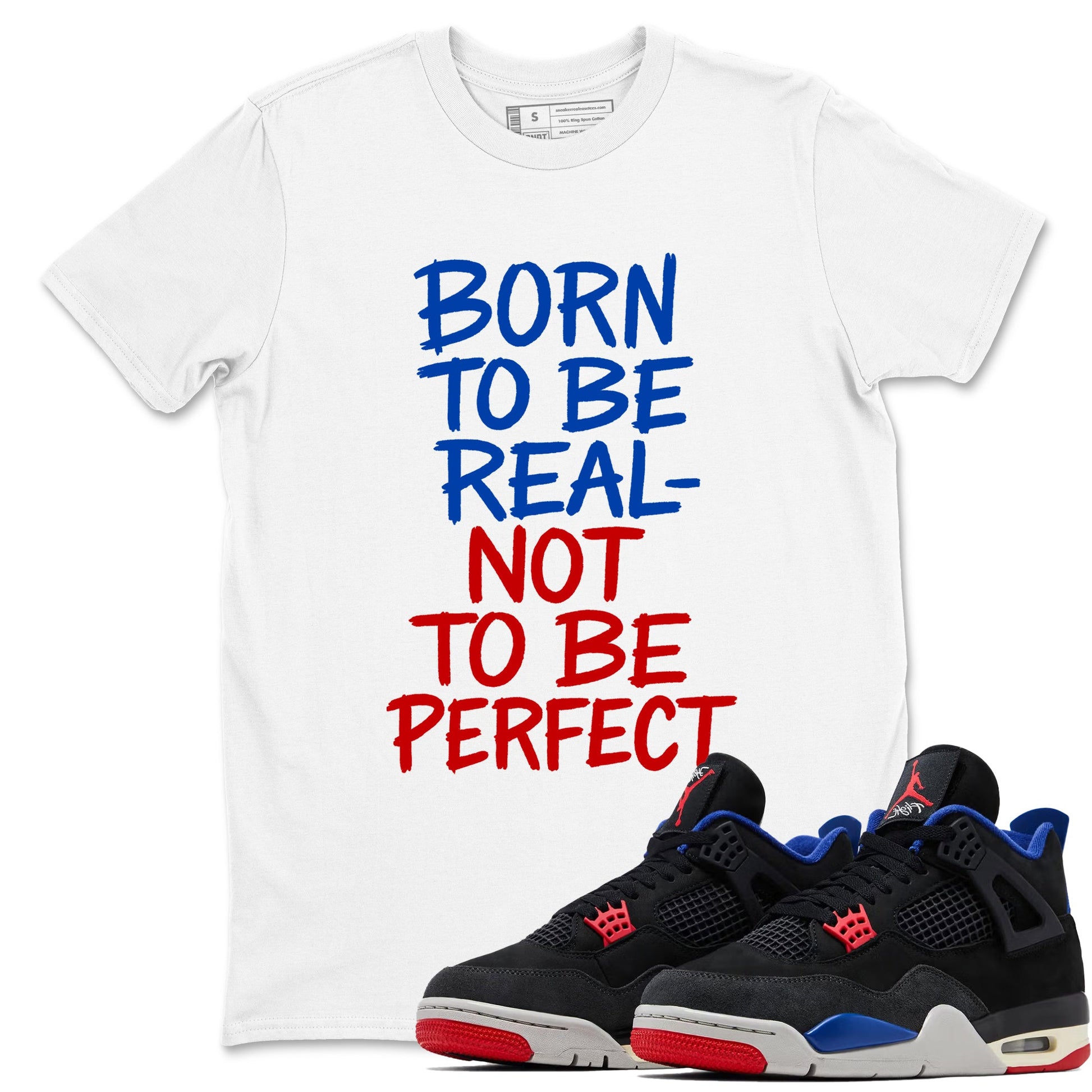 Not Perfect sneaker match t-shirt styled to complete your fit with the Air Jordan 4 Rare Air sneakers, shown in White 1.
