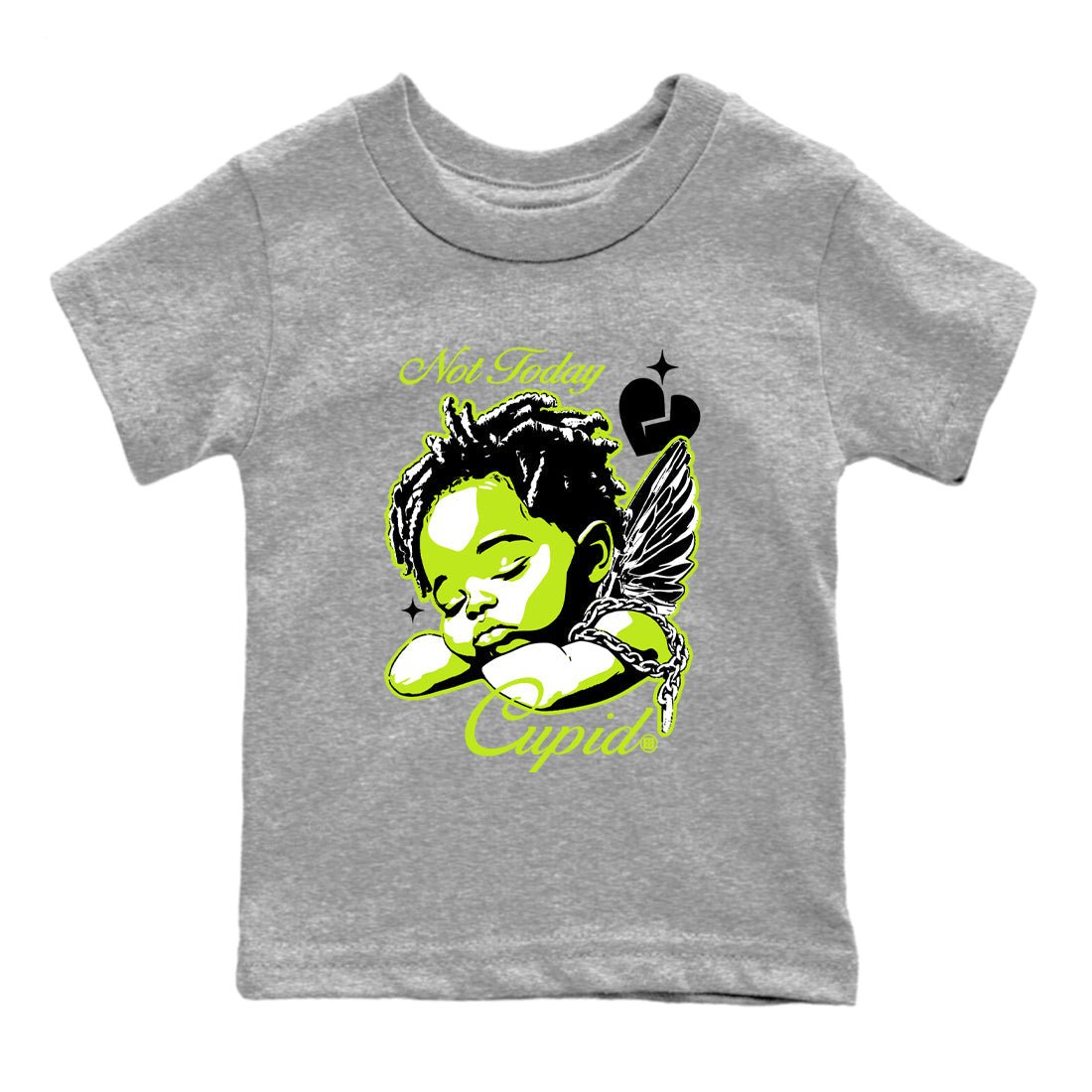 Foams One Black Volt shirts to match jordans Not Today Cupid sneaker match tees Air Foamposite One Black and Volt match shoes to clothes SNRT Sneaker Tees Youth Baby Heather Grey 2 tee
